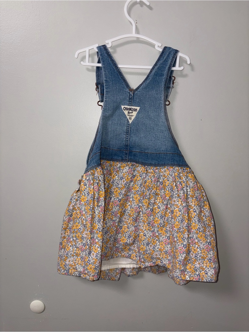 Oshkosh B’gosh Denim Overall Dress Yellow & Pink Floral Skirt 4T - Picture 2 of 3